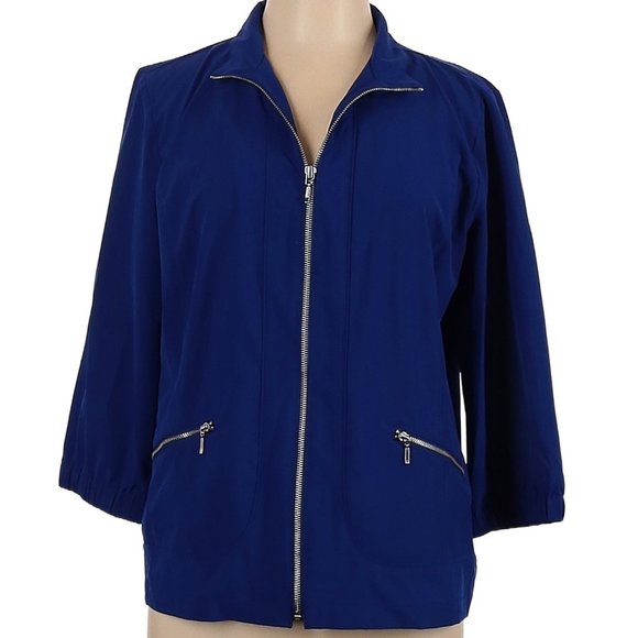 Zenergy by Chicos Blue Zip Jacket Size 2 Large 3/4 Sleeves Excellent Condition - Picture 1 of 8